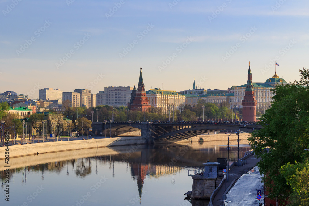 Naklejka premium Moscow Kremlin on a Moskva river background in sunny spring morning