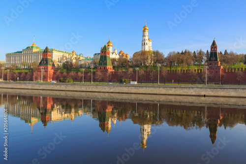 Kremlevskaya embankment on the background of Moscow Kremlin on a sunny spring morning