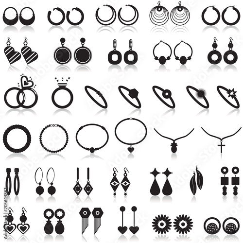 Jewelry items icons set on a white background with a shadow