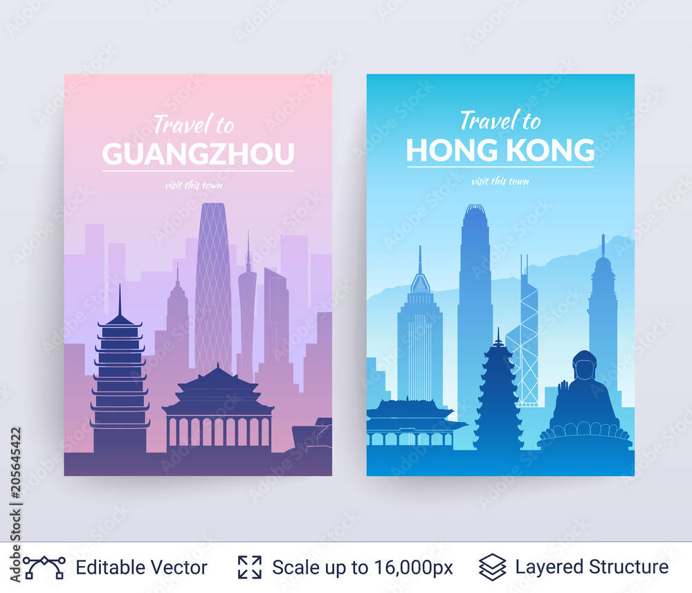 Obraz premium Guangzhou and Hong Kong famous city scapes.