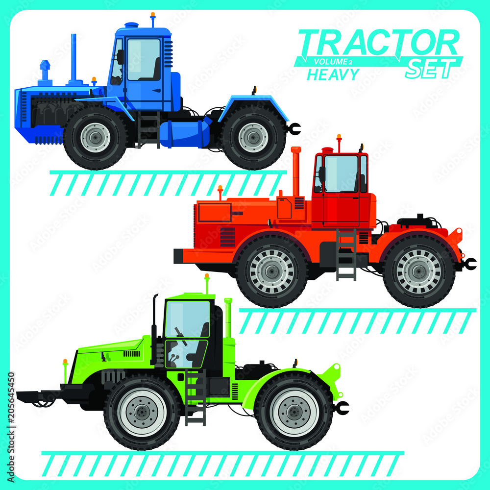 Fototapeta premium Several images of tractors, located on separate layers, for use in various purposes.