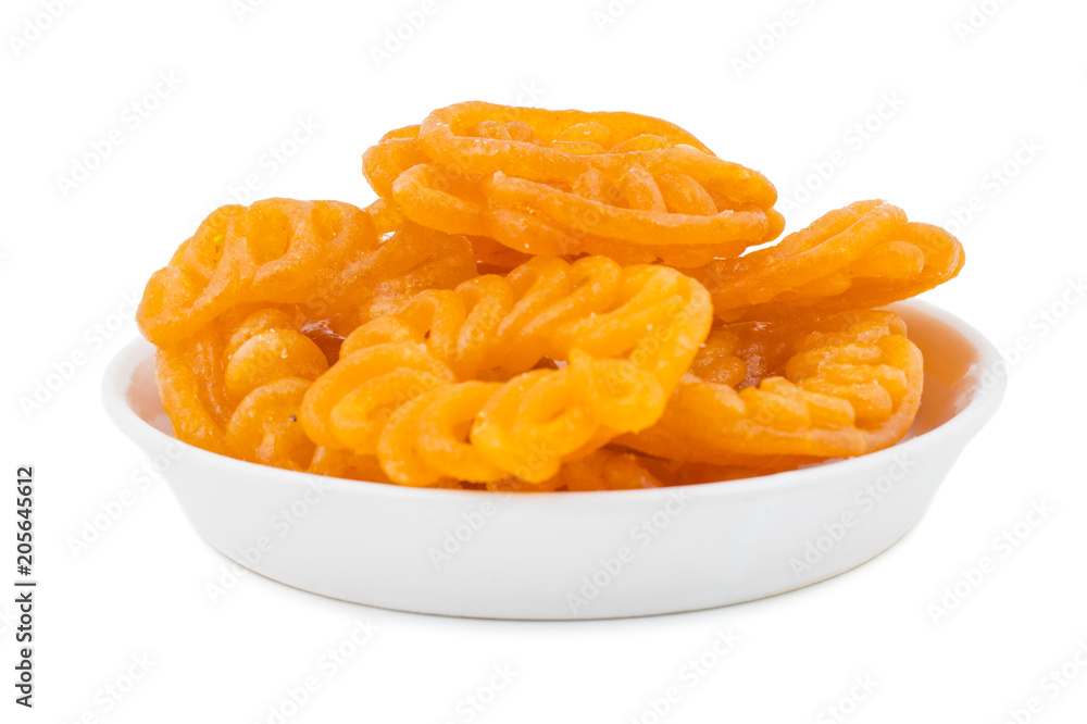 Indian Sweet Food Imarti Also Know as Amriti, Omriti, Jahangir, Jalebi, Jaangiri. It is Mde by Deep-Frying Vigna Mungo Flour Batter in a Kind of Circular Flower Shape. isolated on white Background Indian Sweet Food Imarti Also Know as Amriti, Omriti, Jahangir, Jalebi, Jaangiri. It is Mde by Deep-Frying Vigna Mungo Flour Batter in a Kind of Circular Flower Shape. isolated on white Background