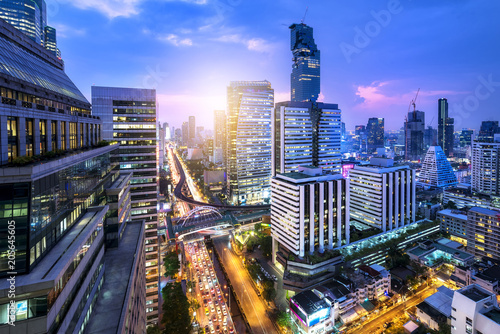 Top view of sathorn junction at Bangkok, Thailand. Bridge link between mrt and bts mass transportation of bangkok photo