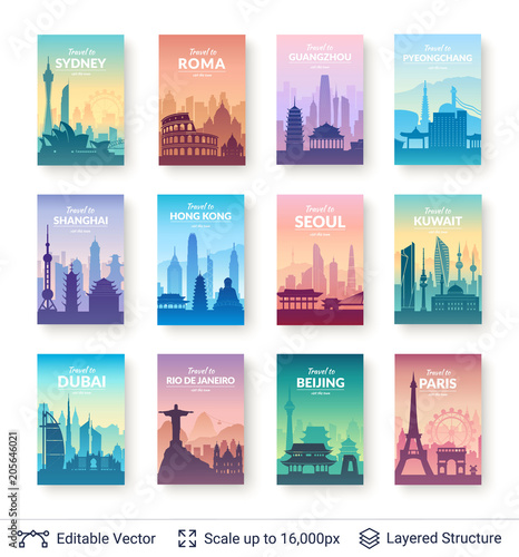 Collection of famous asian city scapes.