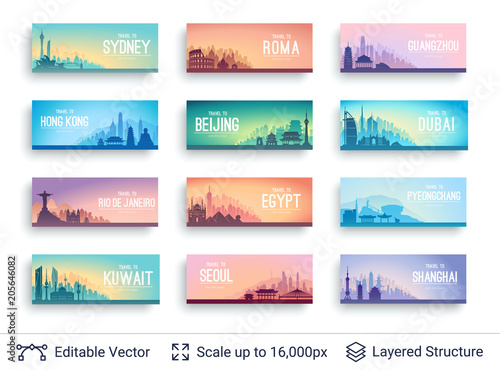 Collection of famous asian city scapes.