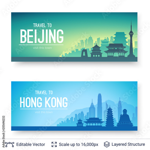 Beijing and Hong Kong famous city scapes.