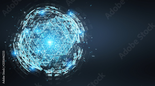 Digital triangle exploding sphere hologram 3D rendering