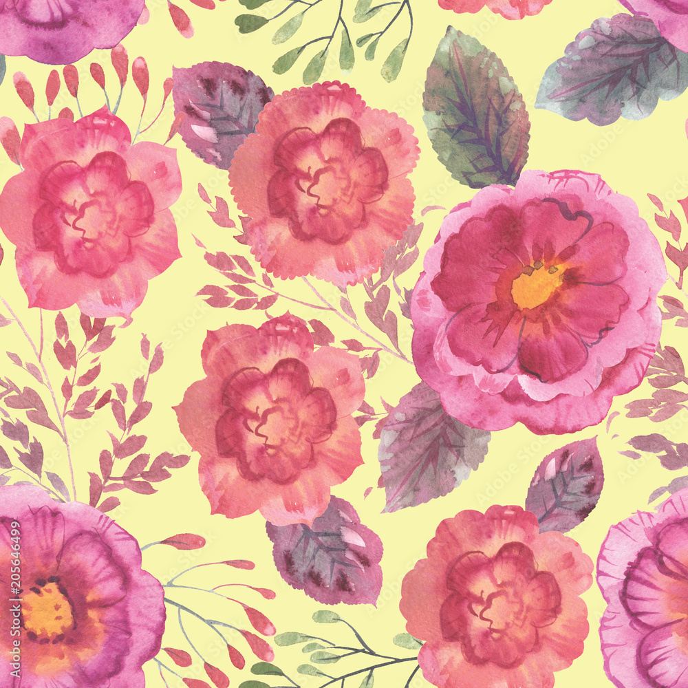 watercolor seamless floral pattern in very high resolution for design decor, background, cover, texture, texture, printing, textiles, wallpaper, books, web design, executed in the manner of free brush