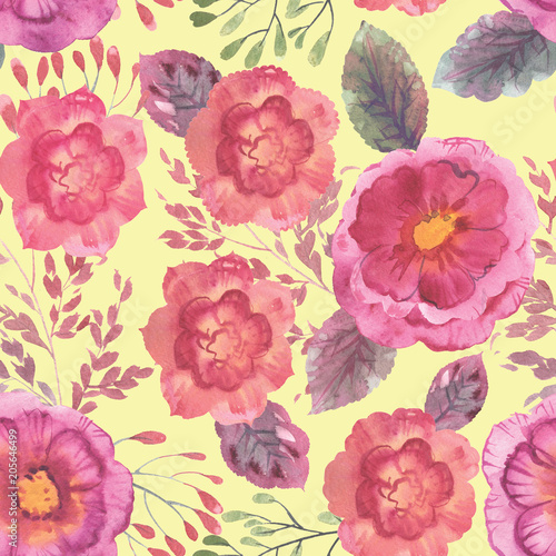watercolor seamless floral pattern in very high resolution for design decor, background, cover, texture, texture, printing, textiles, wallpaper, books, web design, executed in the manner of free brush