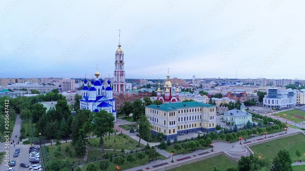 Orthodox male monostyr with bell tower. Aero video shooting 01 Orthodox male monostyr with bell tower. Aero video shooting 01