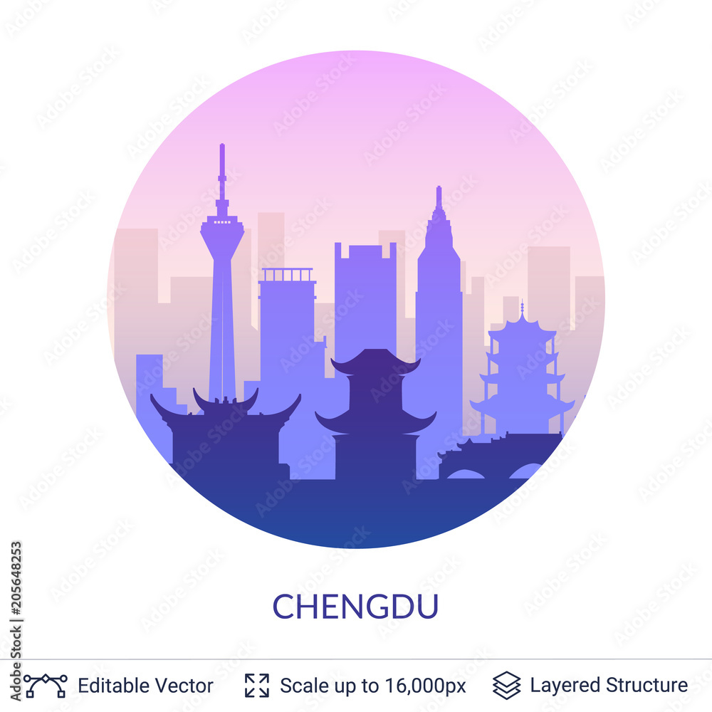 Chengdu famous China city scape.