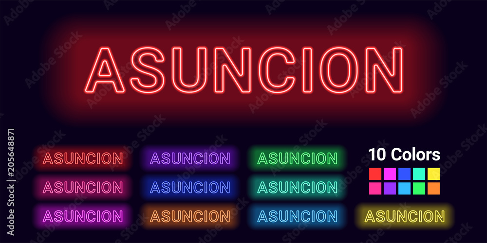 Neon name of Asuncion city Neon name of Asuncion city