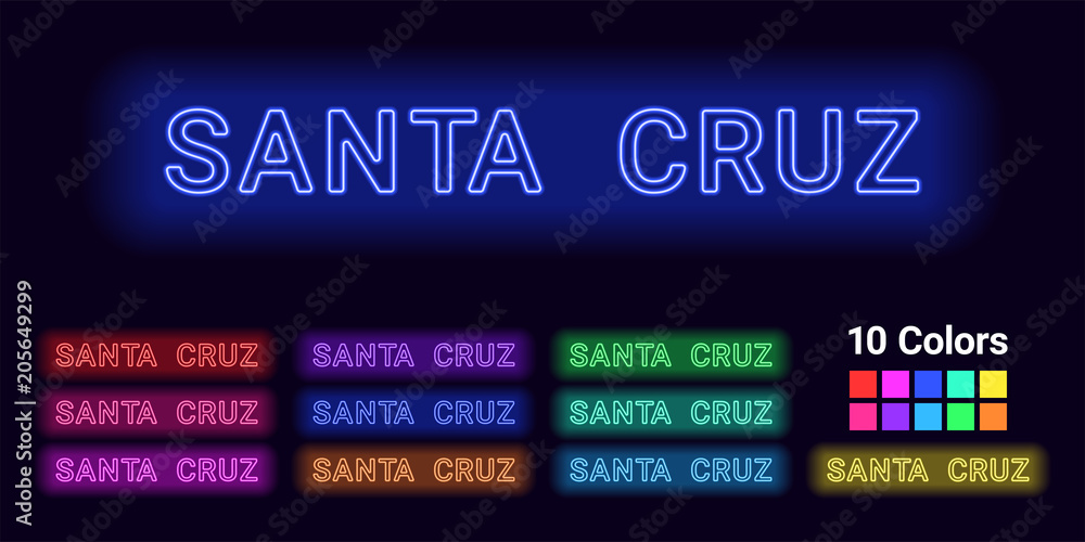 Neon name of Santa Cruz city Neon name of Santa Cruz city