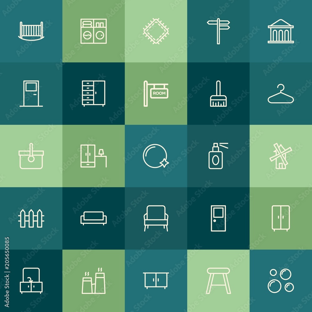 Modern Simple Set of buildings, furniture, housekeeping Vector outline Icons. Contains such Icons as sewing, room, fashion, wardrobe and more on green background. Fully Editable. Pixel Perfect. Modern Simple Set of buildings, furniture, housekeeping Vector outline Icons. Contains such Icons as sewing, room, fashion, wardrobe and more on green background. Fully Editable. Pixel Perfect.
