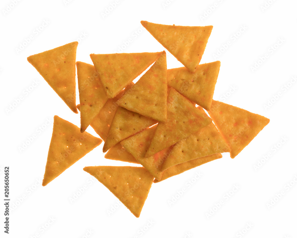 Top view of a group of cheddar cheese snack crackers on a white background. Top view of a group of cheddar cheese snack crackers on a white background.