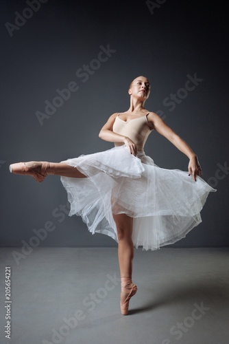 Young cute ballerina training and demonstrating her plasticity.
