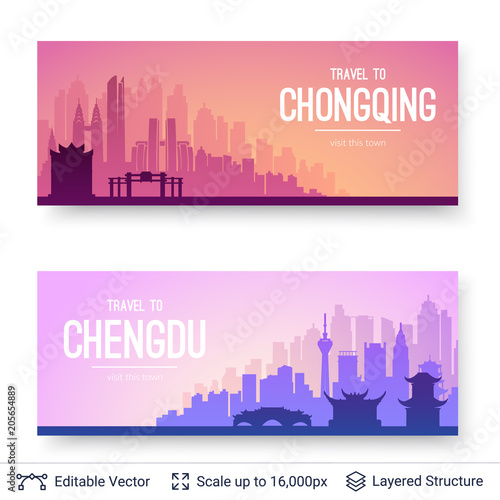 Chongqing and Chengdu famous chinese city scapes.