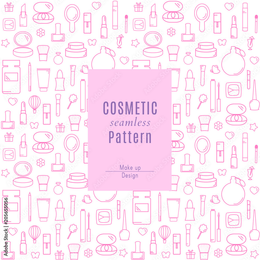 Seamless Pattern With Makeup Products and Cosmetics Icons Seamless Pattern With Makeup Products and Cosmetics Icons