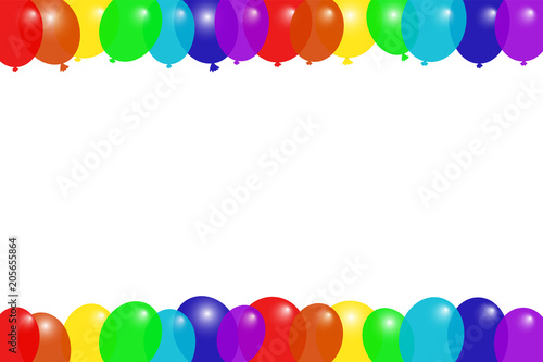 Colorful flying balloons frame. Greeting card template. Horizontal. Copy space. Vector illustration.