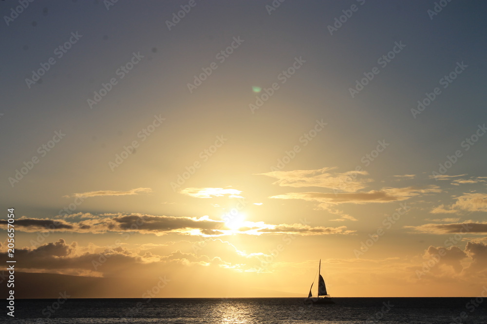 tramonto hawaii oceano barca