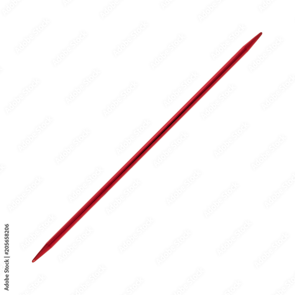 Red aluminum knitting needle on a white background. Red aluminum knitting needle on a white background.