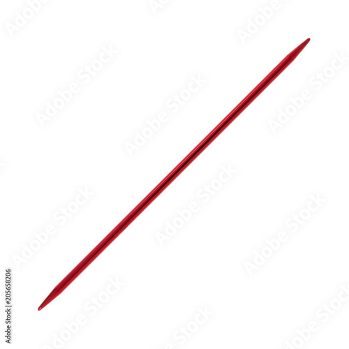 Red aluminum knitting needle on a white background.