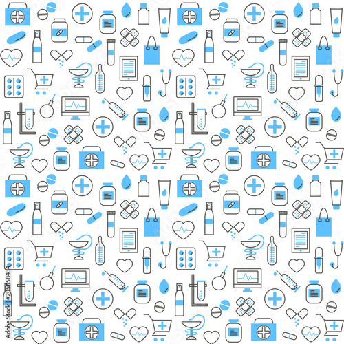 Seamless Pattern With Chemists and Pharmacy Icons