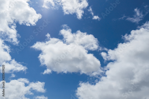 Blue sky and white clouds. Nature cloud landscape. Clouds in the blue sky. Blue sky background