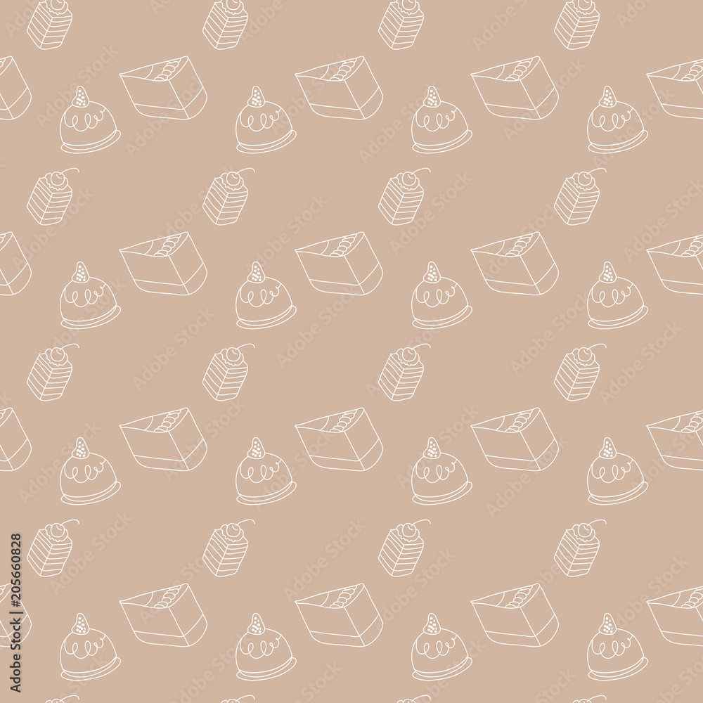 Food Pattern Seamless Background, Bakery, Dessert And Cakes Food Pattern Seamless Background, Bakery, Dessert And Cakes