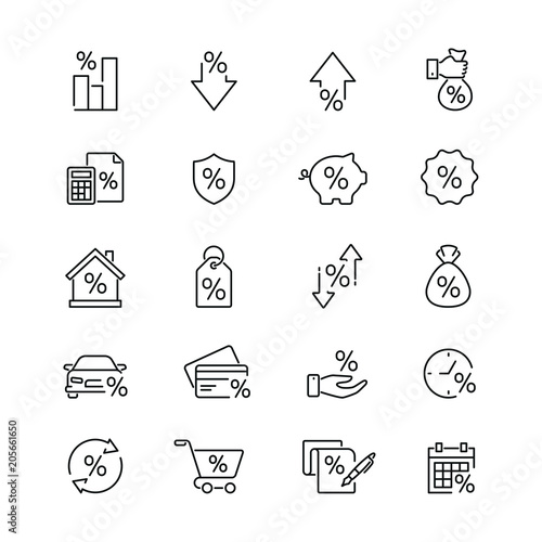 Loan related icons: thin vector icon set, black and white kit