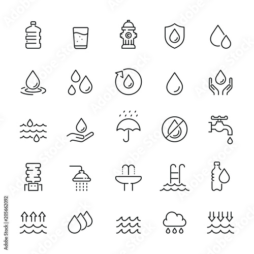 Water related icons: thin vector icon set, black and white kit