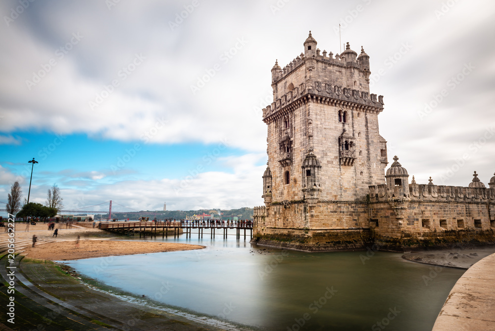 Fortified Belém Tower on a cloudy Winter day