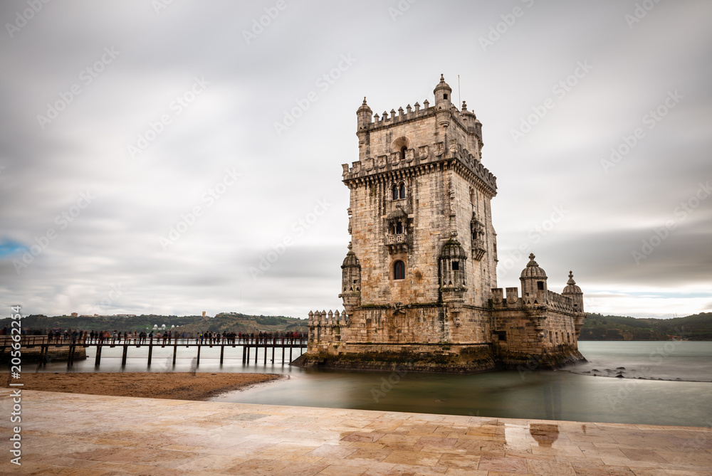 Fortified Belém Tower on a cloudy Winter day