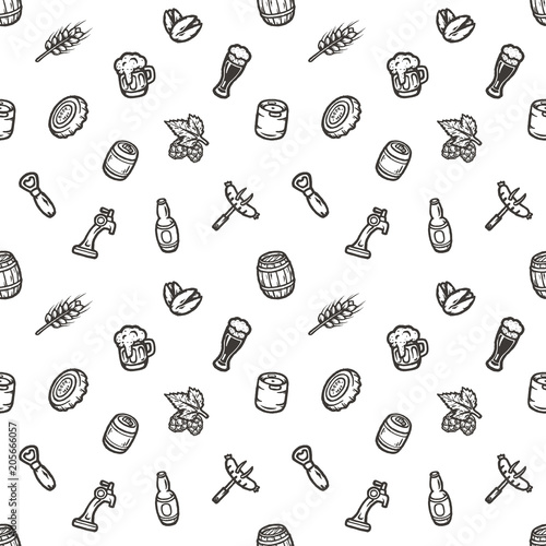 Hand drawn seamless pattern with beer stuff.