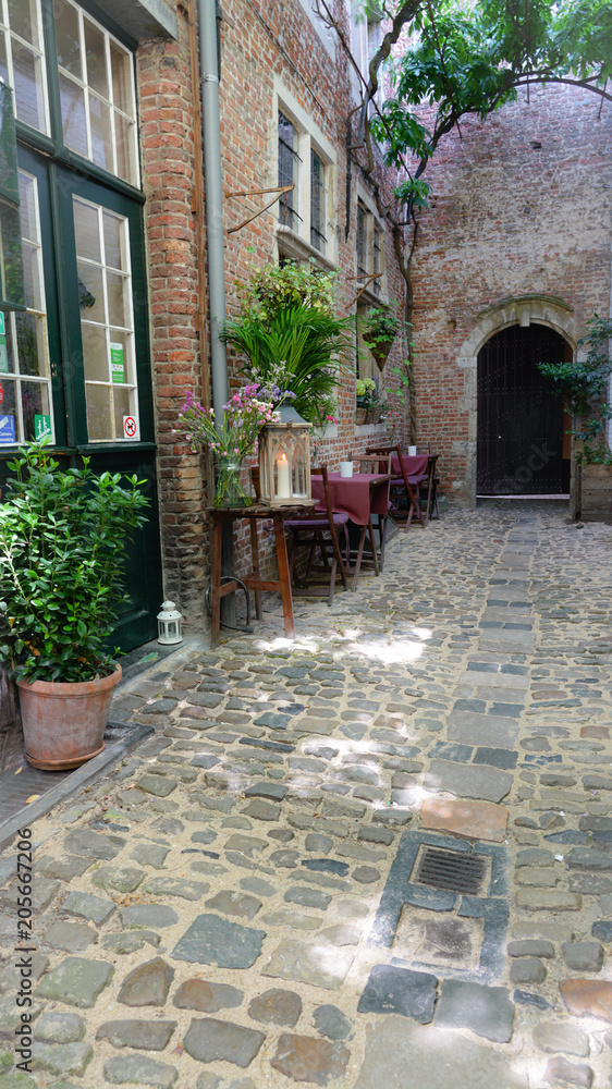 The Vlaeykensgang, a small alley close to the city hall of Antwerp, Belgium.