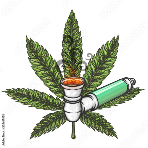 Cannabis leaf with pipe.