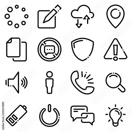 Set of black icons isolated on white background, on theme menu interface