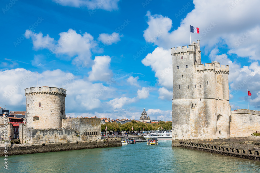 Towers of ancient fortress of La Rochelle France