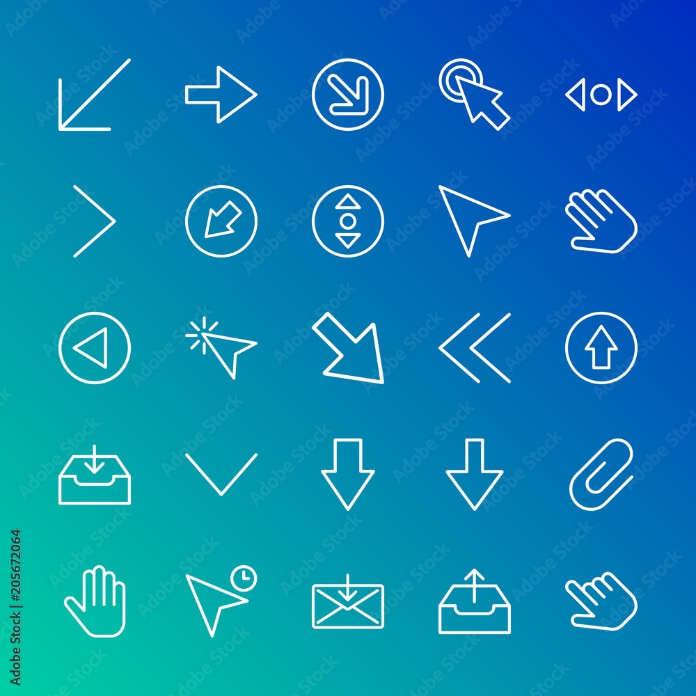 Modern Simple Set of arrows, cursors, email Vector outline Icons. Contains such Icons as diagonal, email, cursor, button, direction and more on gradient background. Fully Editable. Pixel Perfect. Modern Simple Set of arrows, cursors, email Vector outline Icons. Contains such Icons as diagonal, email, cursor, button, direction and more on gradient background. Fully Editable. Pixel Perfect.
