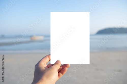 White Wedding  mocks-up card on beach