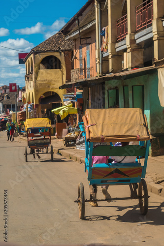 Man-powered carts (Pousse pousse) in the historic center of Amabalavao, Madagascar