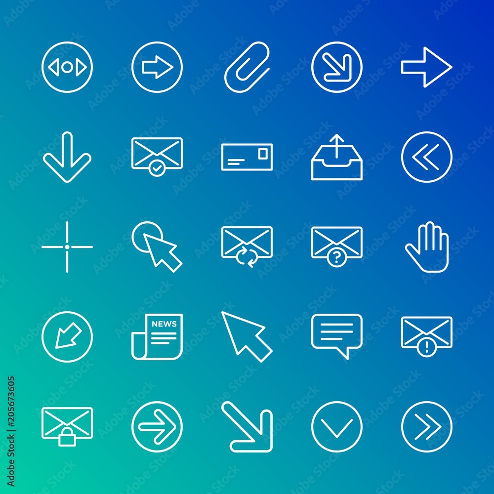 Modern Simple Set of arrows, cursors, email Vector outline Icons. Contains such Icons as horizontal, web, lock, arrow, click, mail and more on gradient background. Fully Editable. Pixel Perfect. Modern Simple Set of arrows, cursors, email Vector outline Icons. Contains such Icons as horizontal, web, lock, arrow, click, mail and more on gradient background. Fully Editable. Pixel Perfect.
