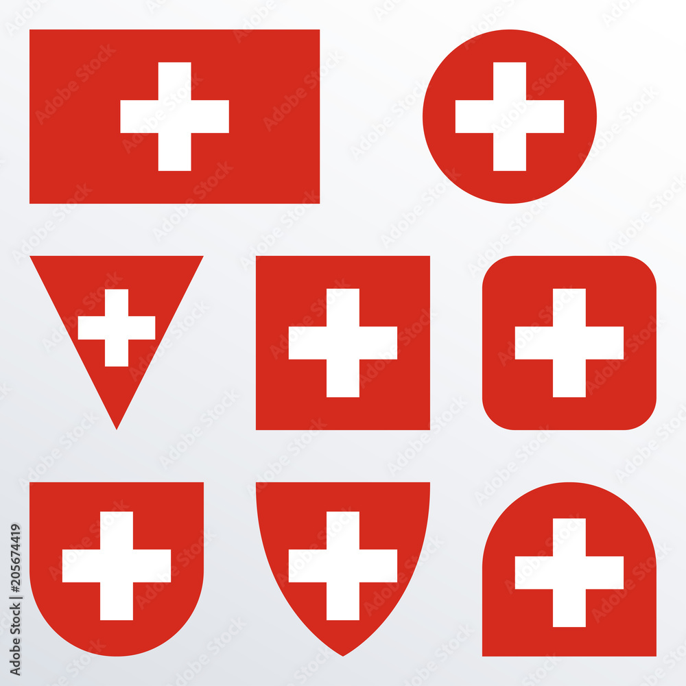 Switzerland flag set. Swiss national symbol. Vector illustration. Switzerland flag set. Swiss national symbol. Vector illustration.