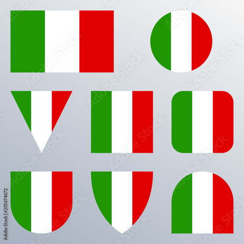 Italy flag icon set. Italian flag button or badge in different shapes. Vector illustration.