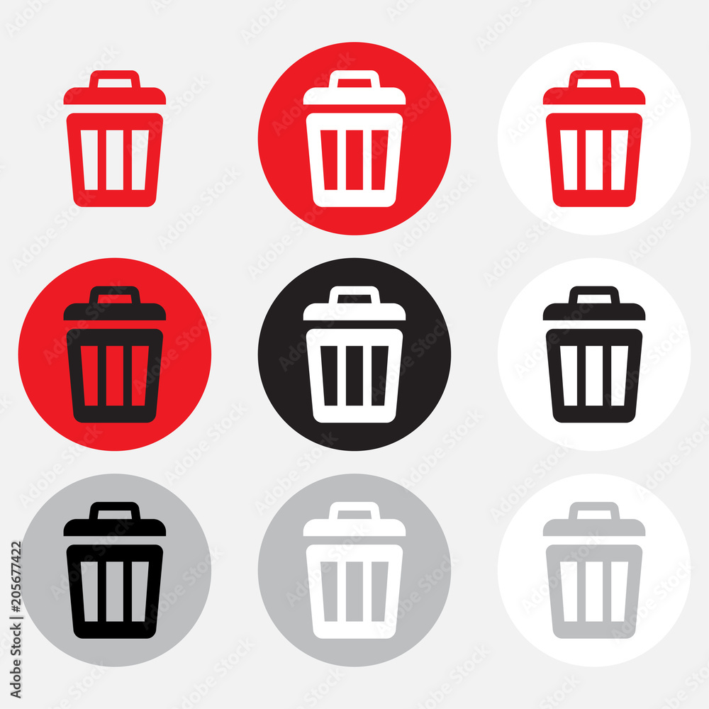 Dustbin icon collection with basket sign buttons Dustbin icon collection with basket sign buttons