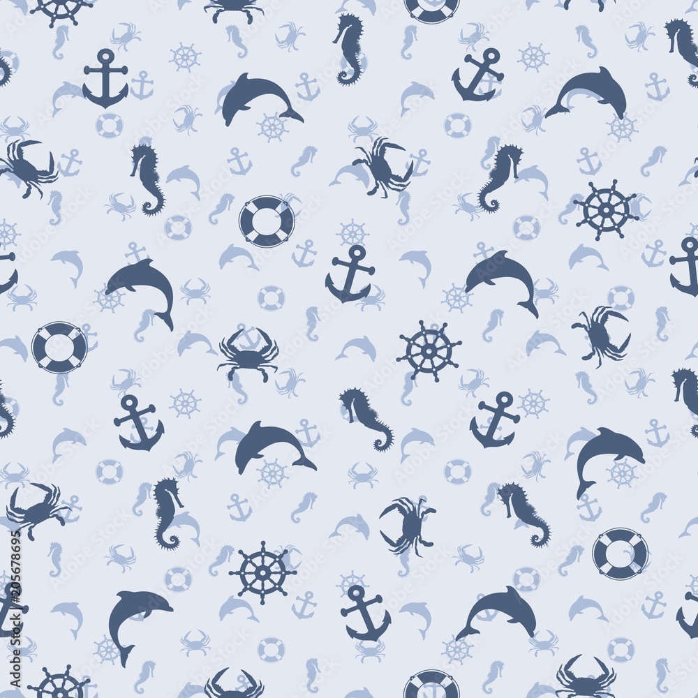 A seamless background with sea symbols. A seamless background with sea symbols.