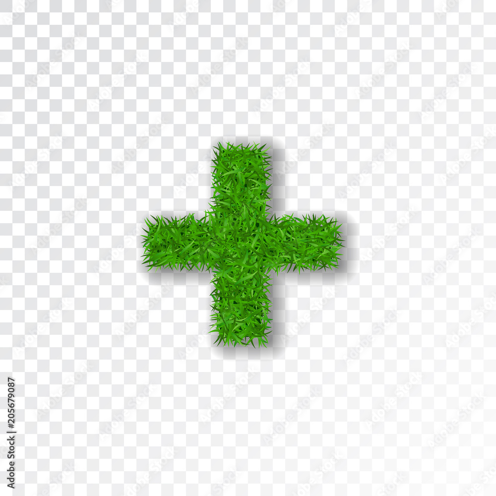 Plus Sign Turf Grass symbol plus. Green plus, isolated on white transparent background ...