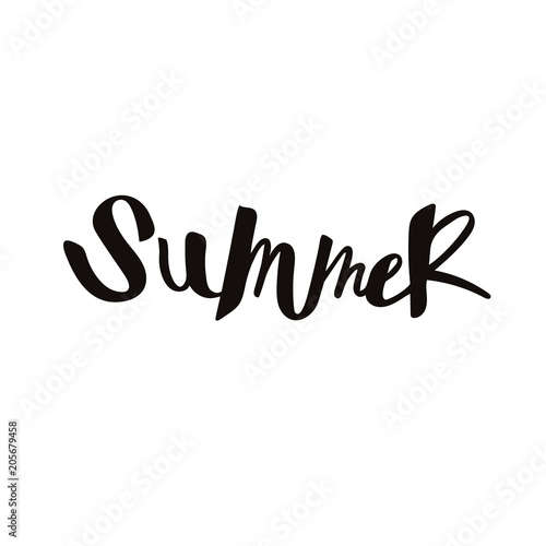 Calligraphic text Summer. Handwritten lettering Summer isolated on white background.