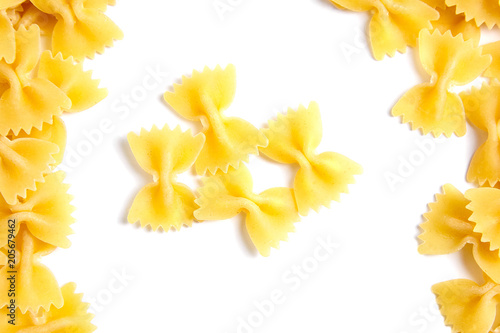 farfalle italian pasta with copy space on white background