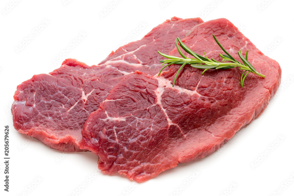 Fresh raw beef steak isolated on white.